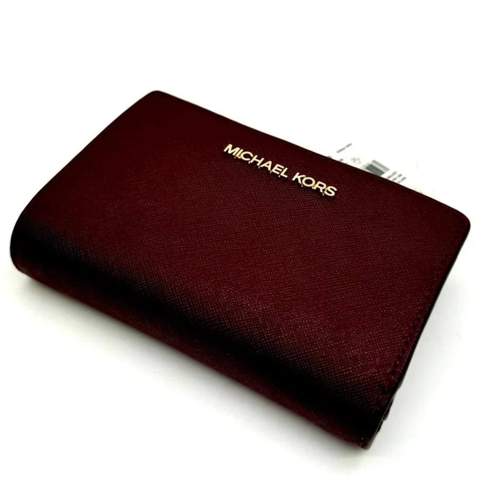 Michael Kors Medium Bifold Zip Chain Wallet Ox Blood